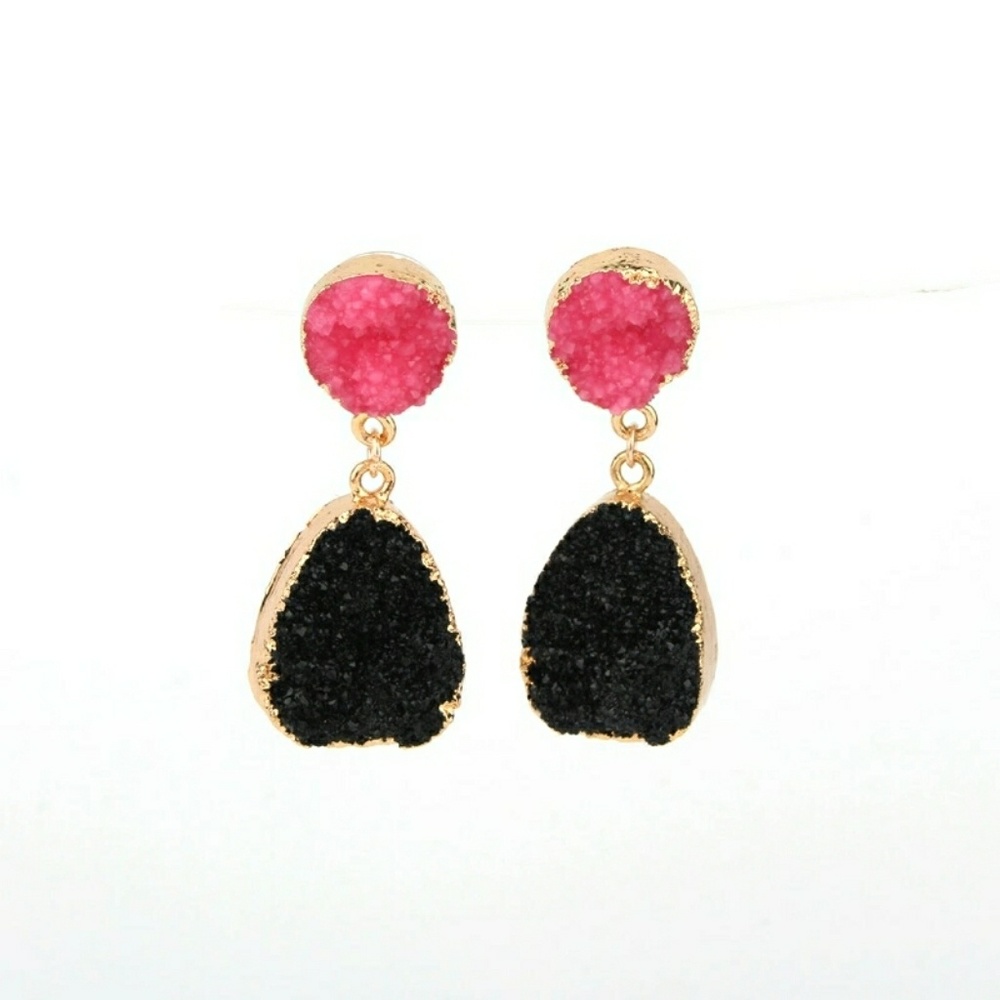 Pink/Black Druzzy Drop Earrings