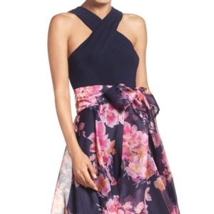 Eliza J Navy / Flower Print Organza Dress, 10