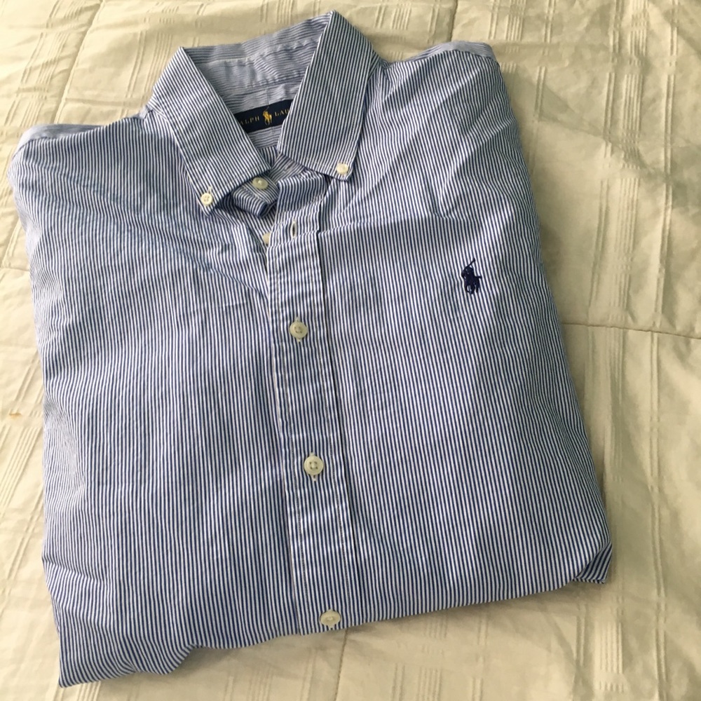 Men's Ralph Lauren Blue and White Button Down