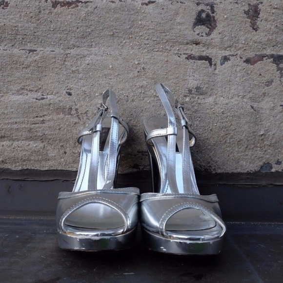 Vintage Y2K Burberry Metallic Silver Slingback Peep Toe Platform High Heel Shoe - Picture 6 of 12