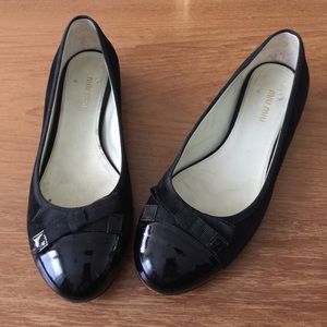 Miu Miu Black Suede and Patent Bow Flats
