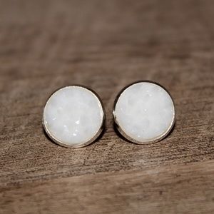 White Druzy Stud Earrings