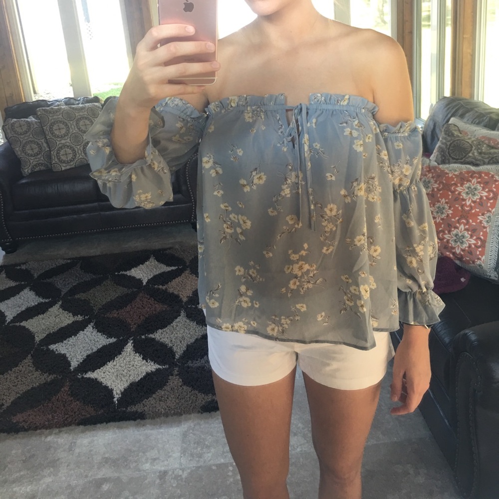 NWT Slate Blue Floral Off the Shoulder Top