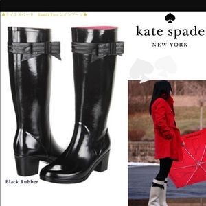 Kate Spade rain boot with heal and bow.