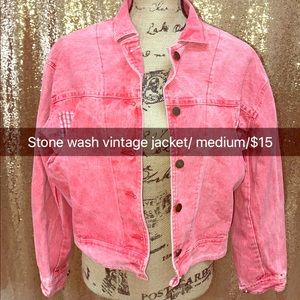 Stone washed red jean jacket