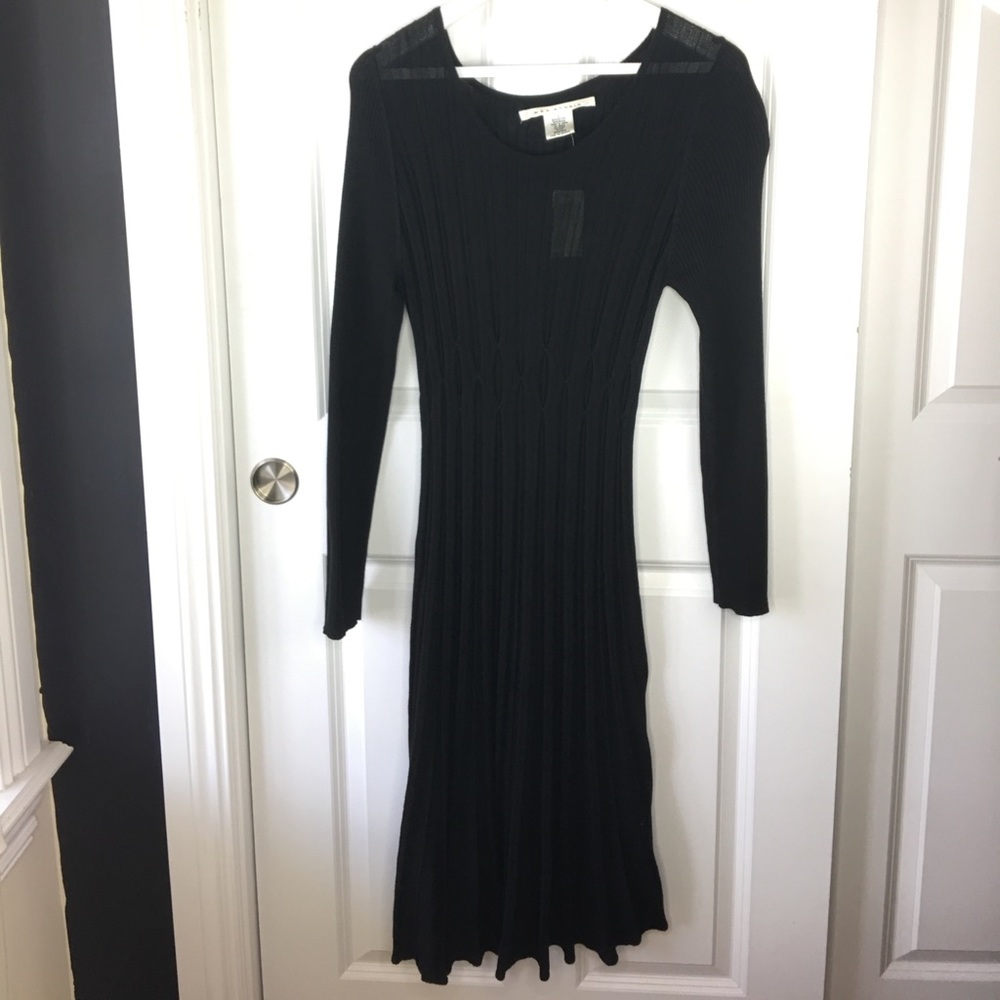 Max Studio Black Ribbed Maxi Sweater Dress Long Sleeve Size L NWT