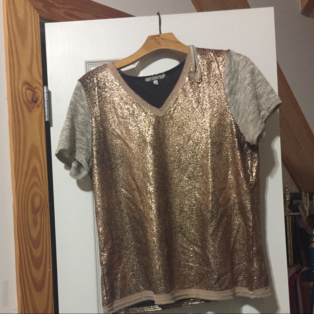Gold sparkly tshirt with grey short sleeves