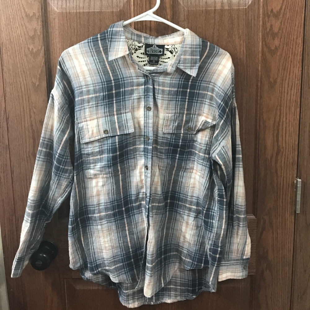 Adorable lace back, long sleeve flannel
