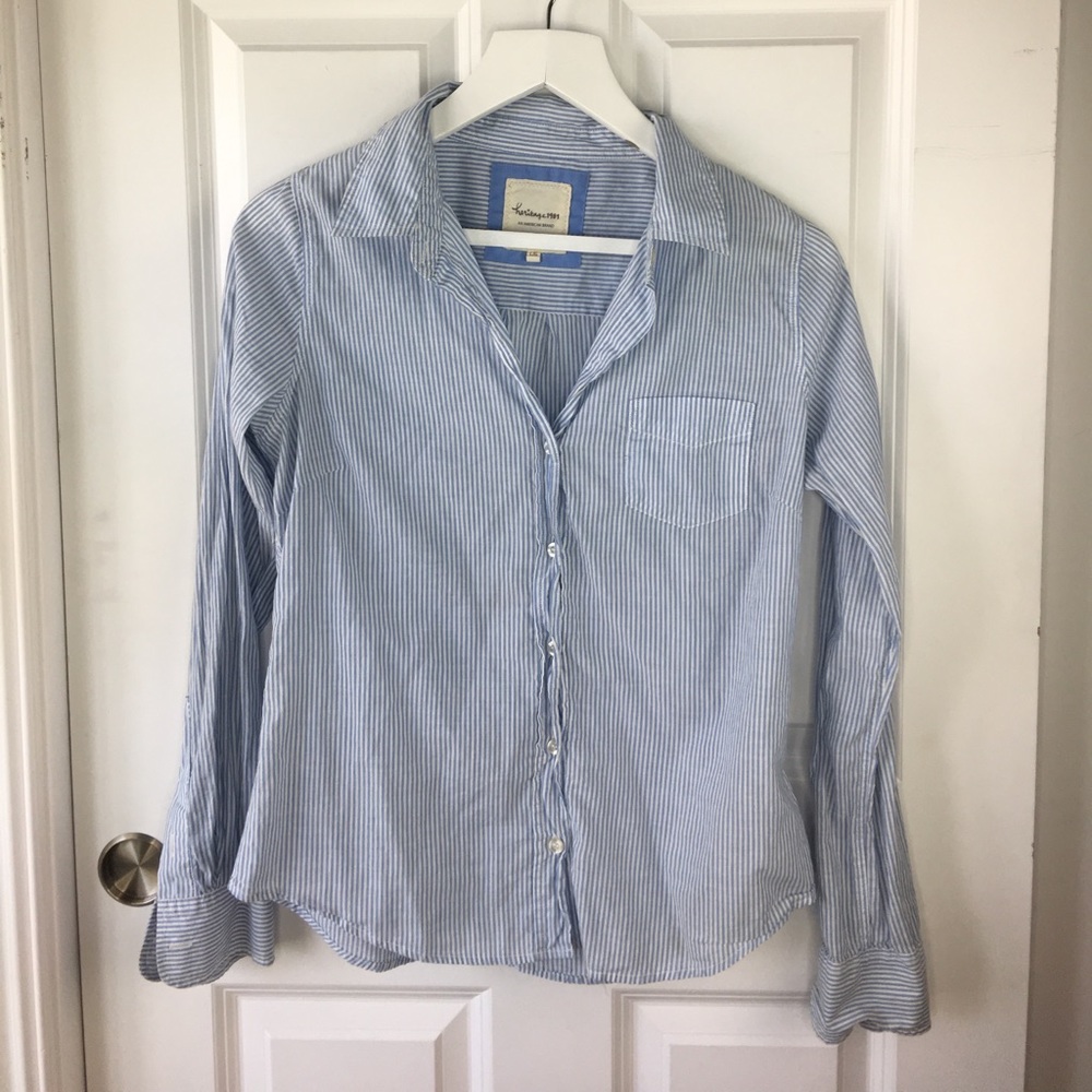 Heritage 1981 Blue & White Stripe Button Down Shirt | Relaxed Fit | Size L