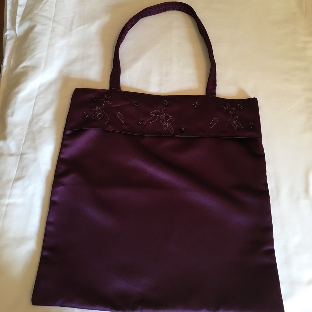 Handmade purple satin flat tote