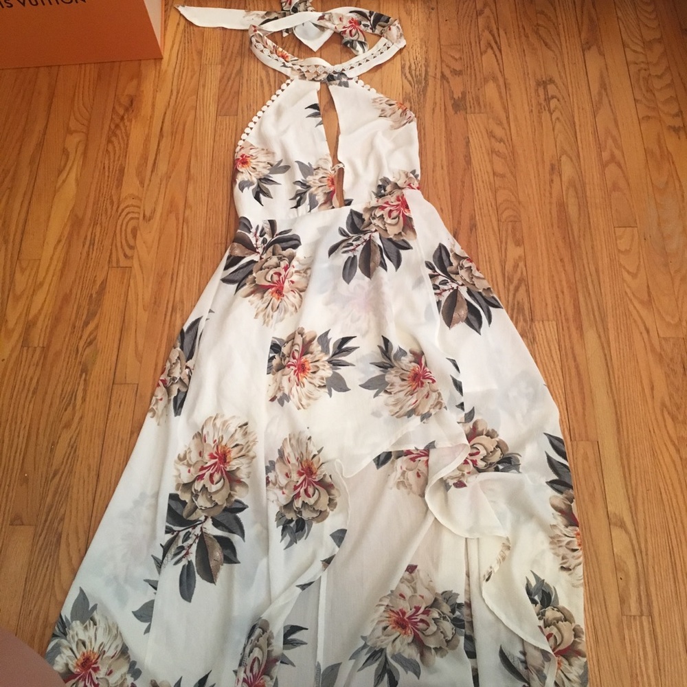 Floral, deep-v high-low dress