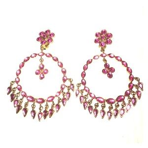 Pink Flower Gem Clip on Earrings