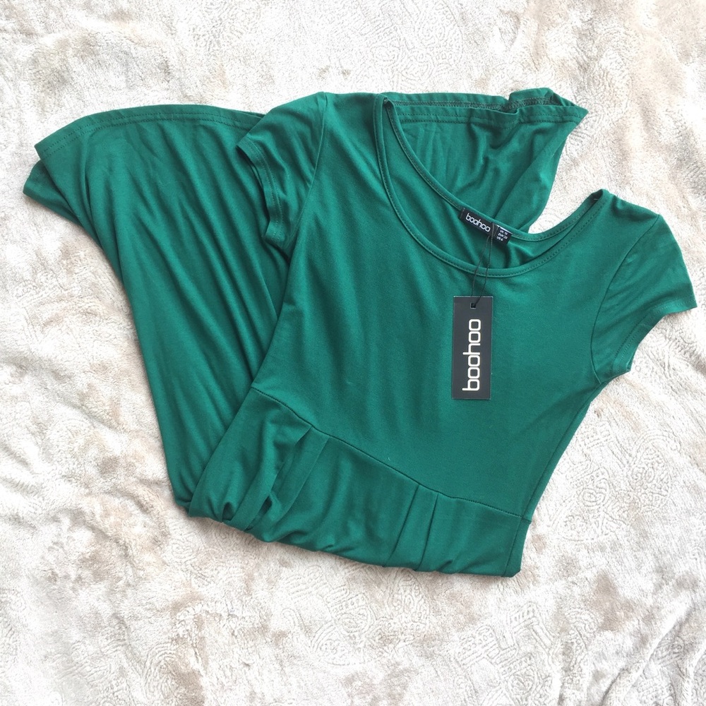 Boohoo Green Fit and Flare Short Sleeve Dress