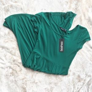 Boohoo Green Fit and Flare Short Sleeve Dress