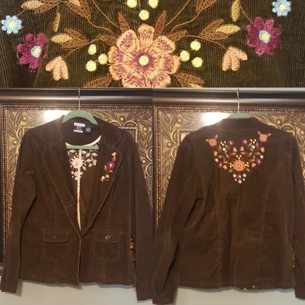 DVD stretch brown corduroy embroidered jackets