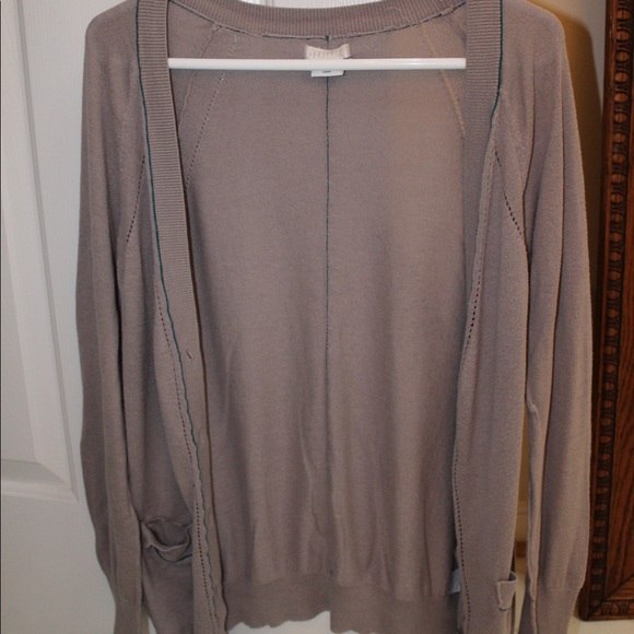 Nordstrom taupe cardigan with blue stitching S/M - Picture 4 of 8