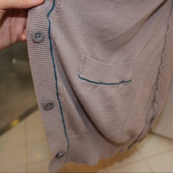 Nordstrom taupe cardigan with blue stitching S/M - Picture 5 of 8