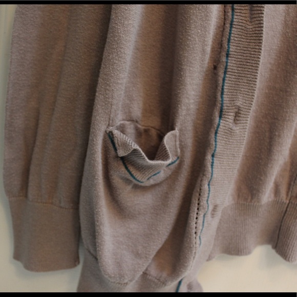 Nordstrom taupe cardigan with blue stitching S/M - Picture 3 of 8