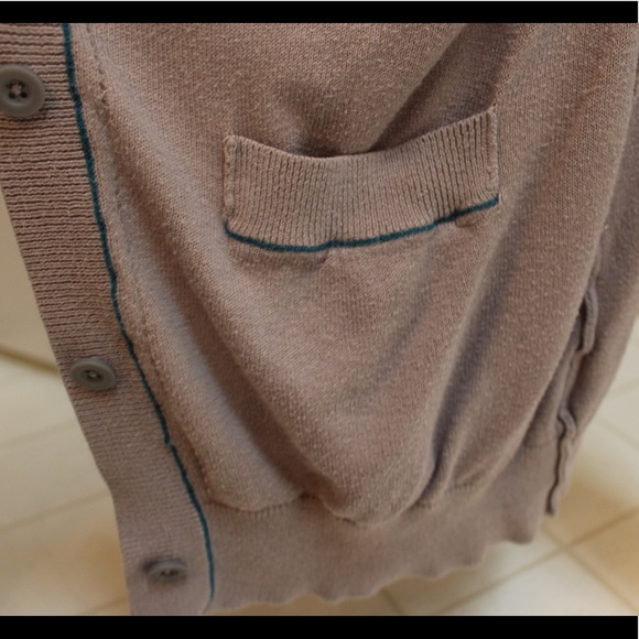 Nordstrom taupe cardigan with blue stitching S/M - Picture 8 of 8