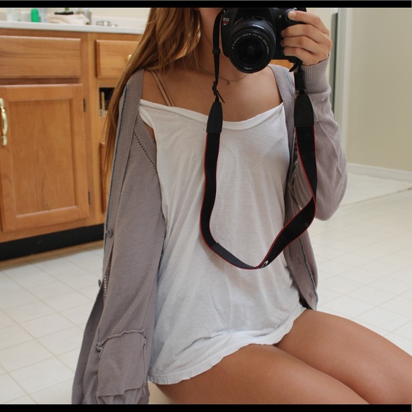 Nordstrom taupe cardigan with blue stitching S/M - Picture 6 of 8