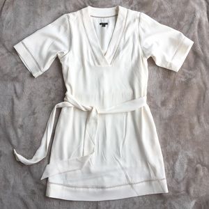 Cream Belted Short Sleeve Shift Dress with Detail