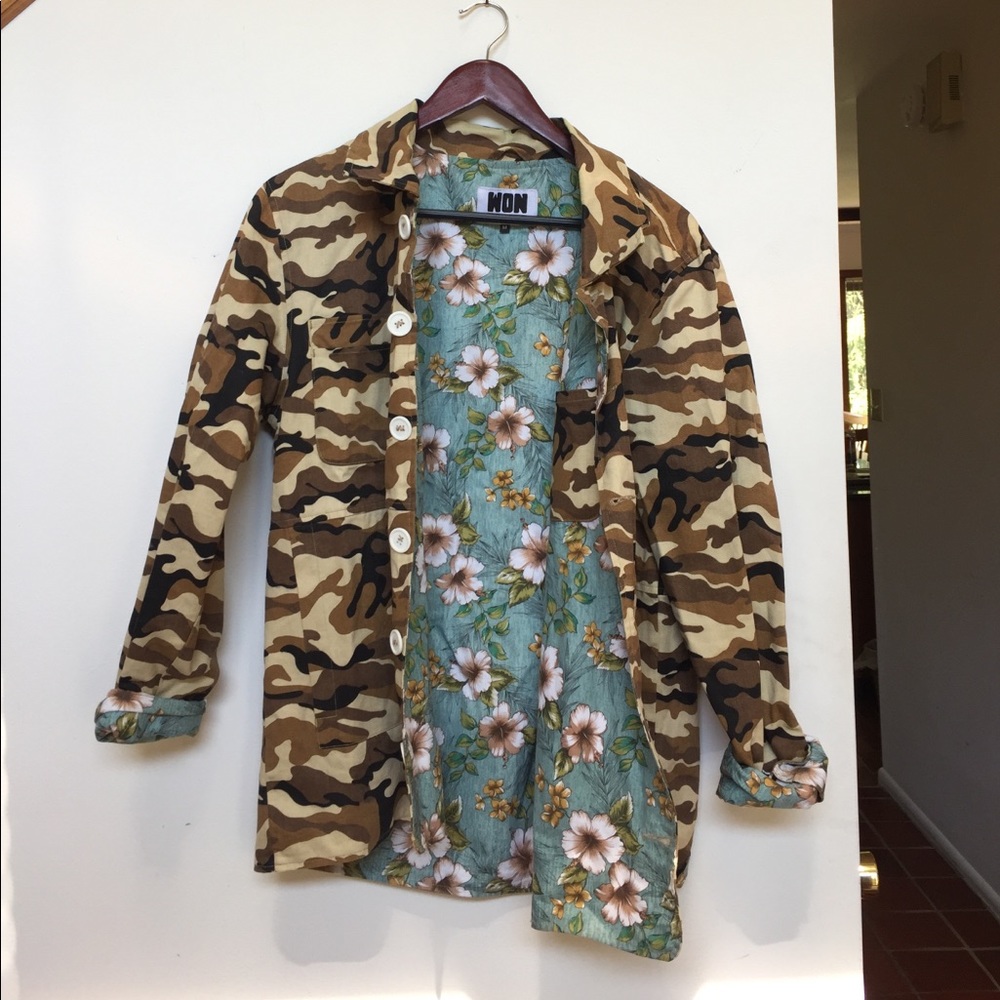 Woolf NYC Hawaiian Floral Print Camouflage Jacket