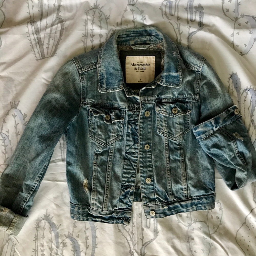 A&F Distressed Denim Jacket Size M