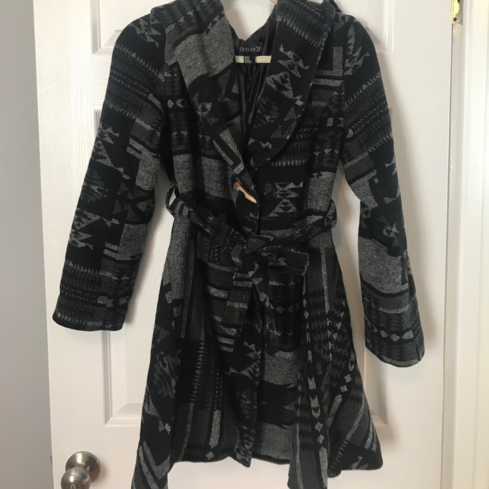 Aztec Print Boho Hooded forever 21 pea coat