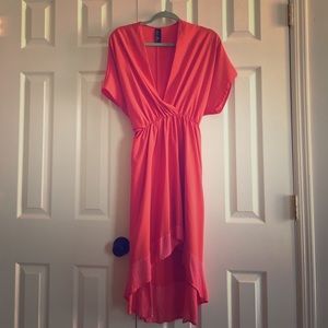 Coral and pink high low dress