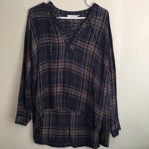 Plaid High-Low Blouse