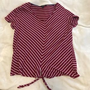 Jones New York Maroon and White Striped Shirt