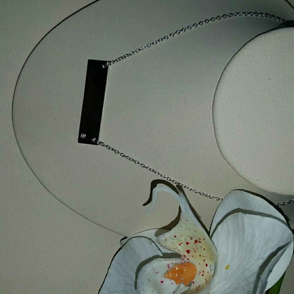 Brand New  Sterling Silver Diamond Bar Necklace