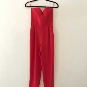 Topshop Red Strapless Jumpsuit, Size 2