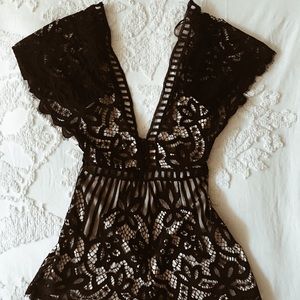 Black & nude lace romper
