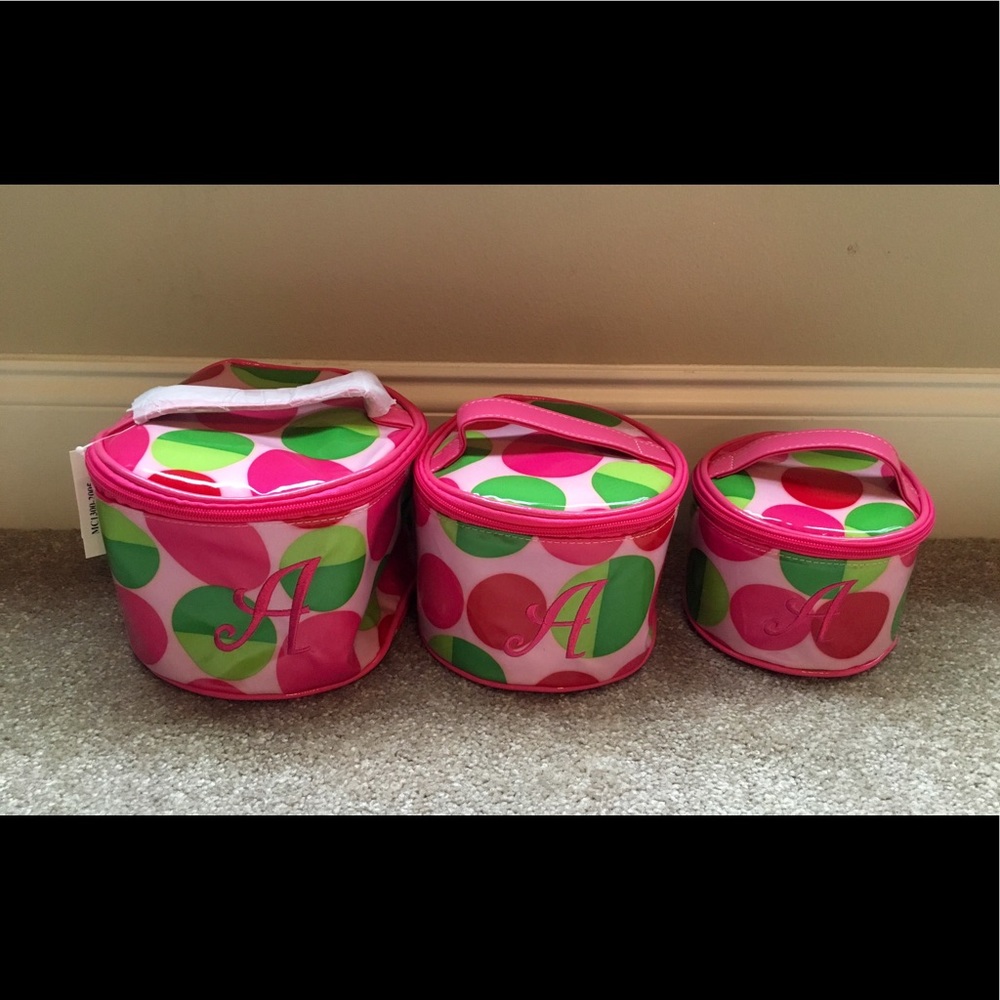 "A" Monogrammed Set of 3 Makeup/Jewelry Bags