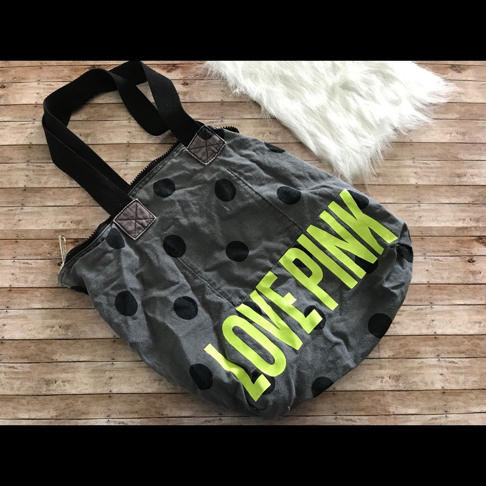 PINK Victoria Secret Neon LOVE Polka Dot Tote Bag