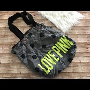PINK Victoria Secret Neon LOVE Polka Dot Tote Bag