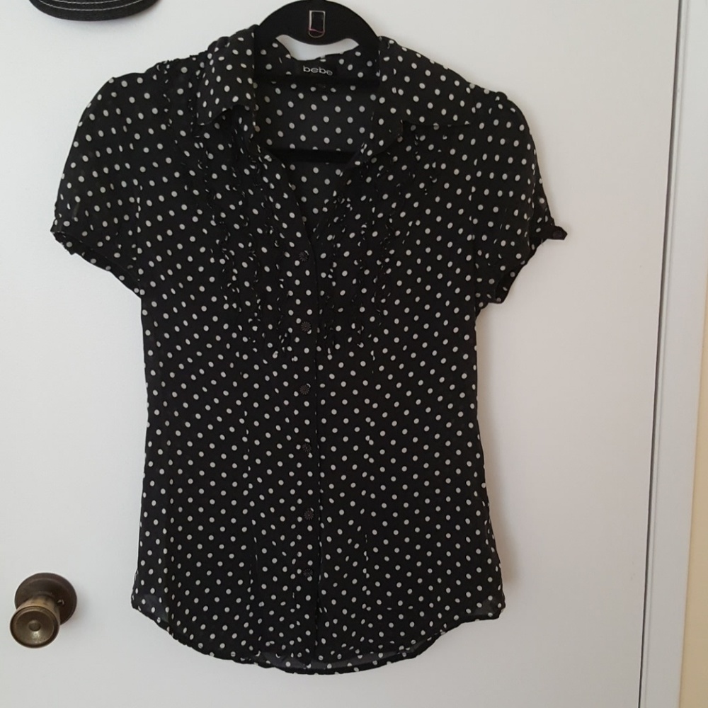 Bebe Button Up Dotted Blouse