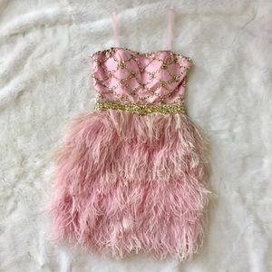 Sherri Hill pink feather mini dress