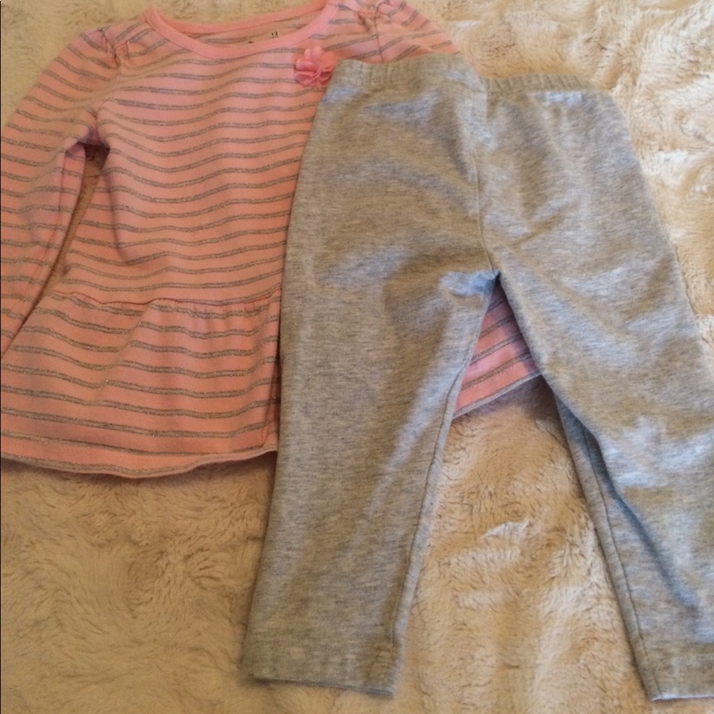 Pink and gray top and pant. EUC. 12 M
