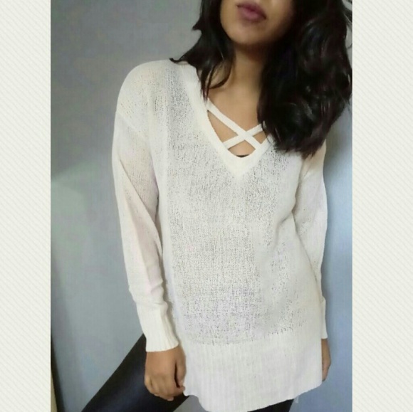 CREAM CROSSFRONT SWEATER - Picture 2 of 5