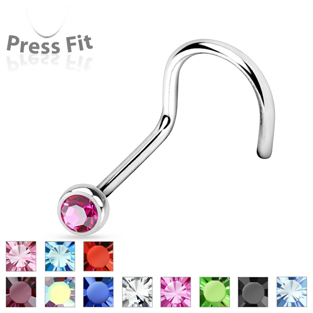 Nine Gemstone Nose Ring Screws 18GA