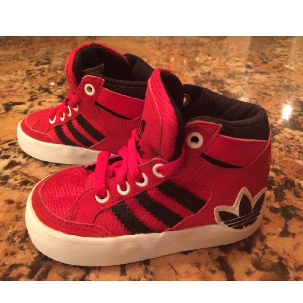 ADIDAS Toddler/Kids Red & Black Hi-Top Shoes NWOB