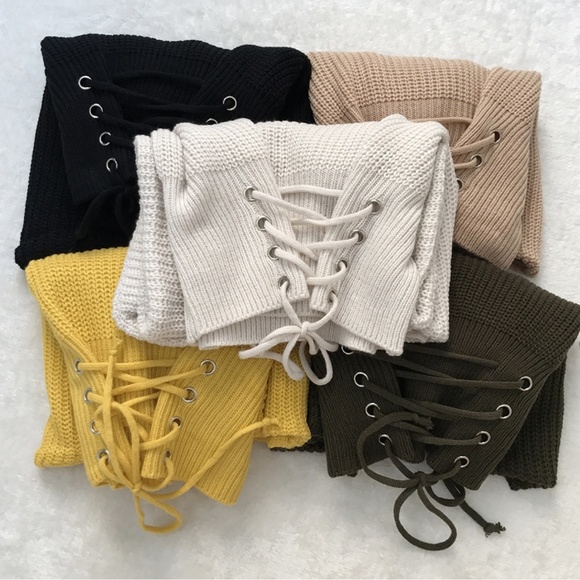 Round Neck Lace Up Knitted Sweater - Picture 5 of 7