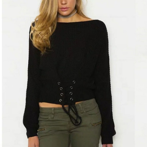 Round Neck Lace Up Knitted Sweater - Picture 2 of 7