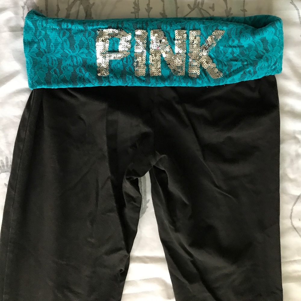 PINK size M blue lace & sequin yoga pants