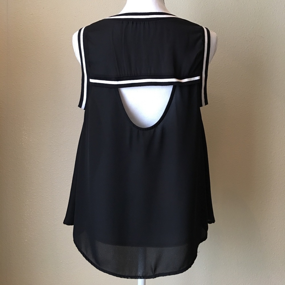 Cut-Out Back Top Semi Sheer Black & White