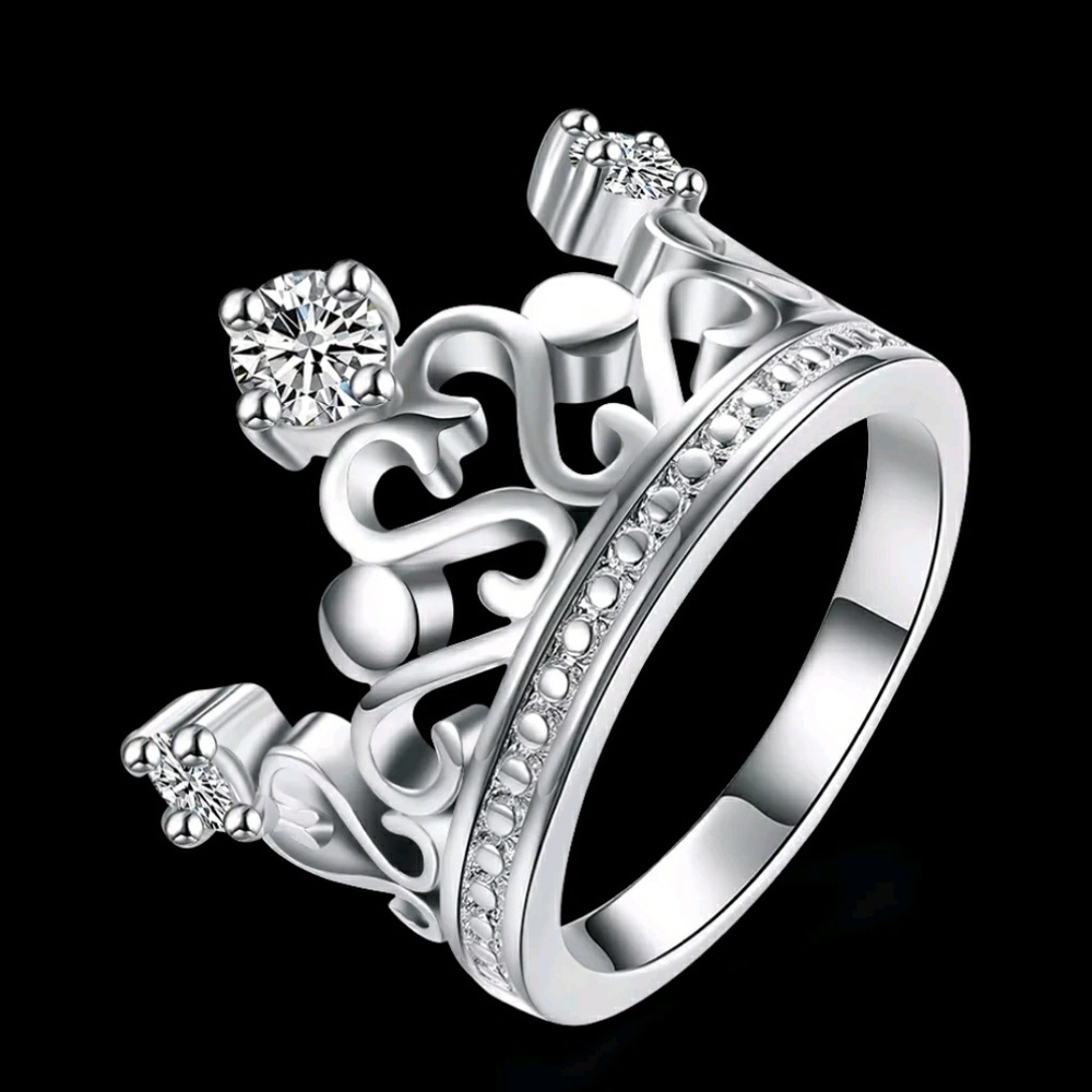 Solid 925 Sterling Silver Crown Tiara Ring 8