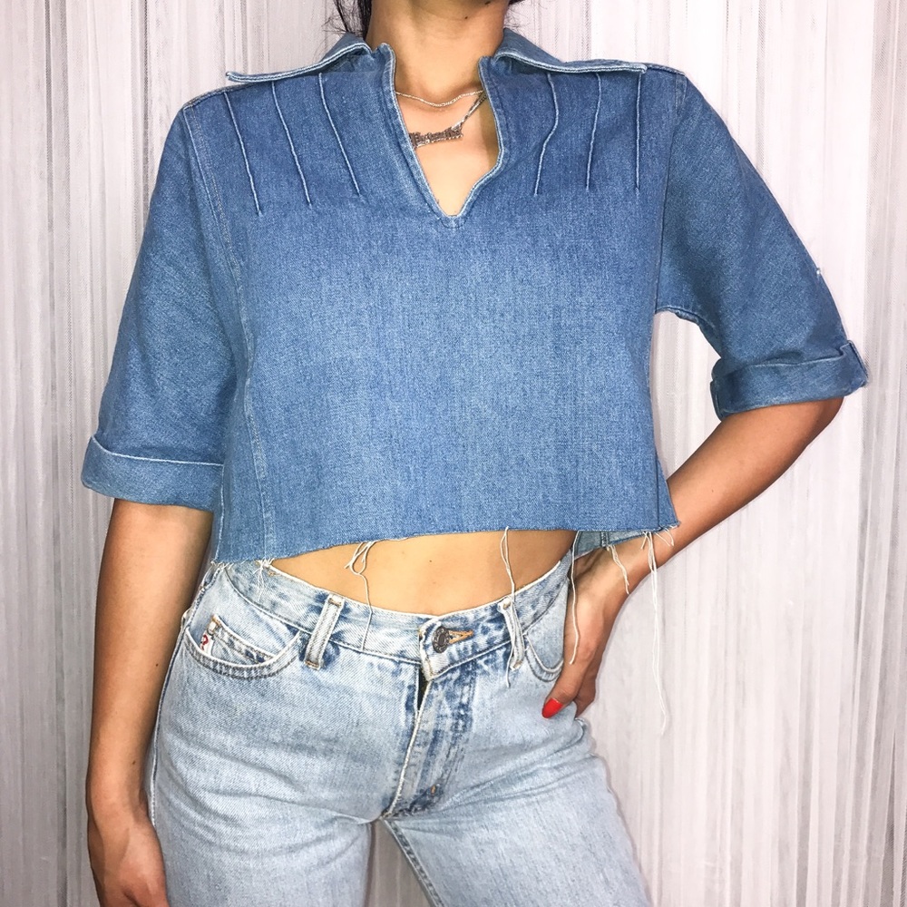 DENIM CROPPED POLO
