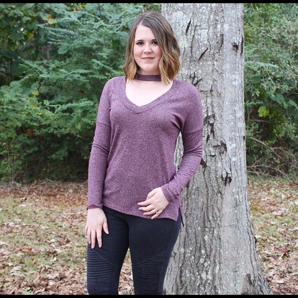 Mauve Long Sleeve Choker Top - Picture 3 of 3